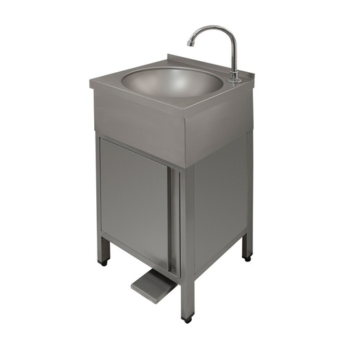 Hand wash-basin with cupboard with pedal control with swing door