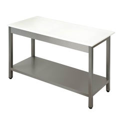 Preparation table with polypropylene worktop with shelf