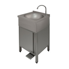 Hand wash-basin with cupboard with pedal control with swing door