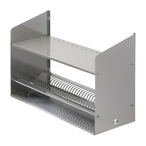 Wall-mounting shelving with dish-drainer and perforated shelf